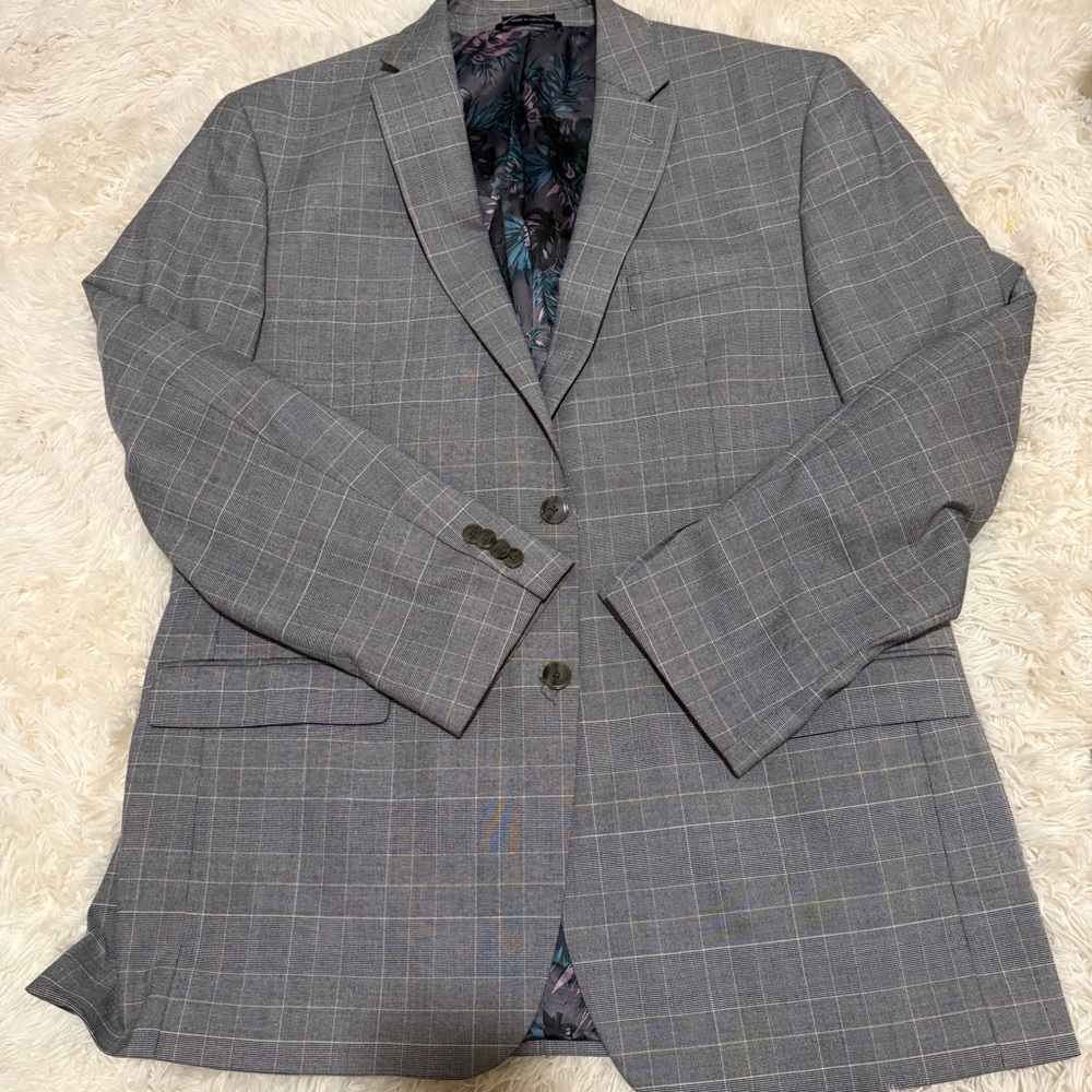 Sean John Gray Windowpane Blazer with Subtle Check